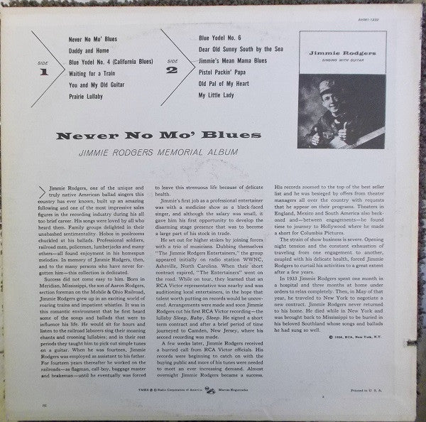 Jimmie Rodgers : Never No Mo' Blues (LP, Album, RE, Bla)