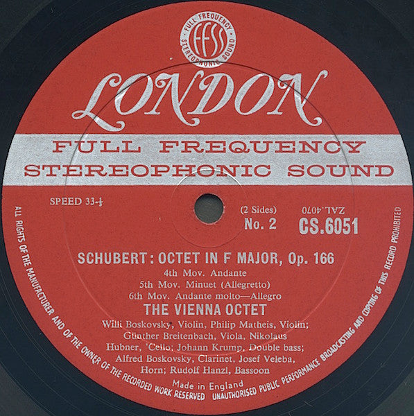 Schubert*, The Vienna Octet* : Octet Op. 166 (LP)