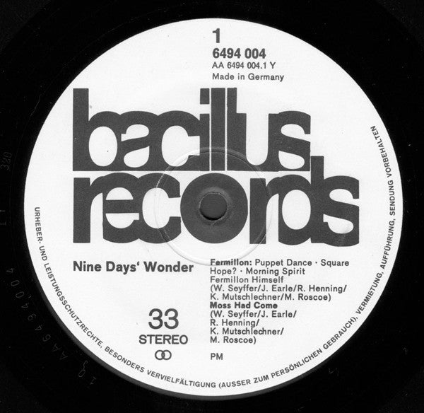 Nine Days Wonder* : Nine Days' Wonder (LP, Album, RP)