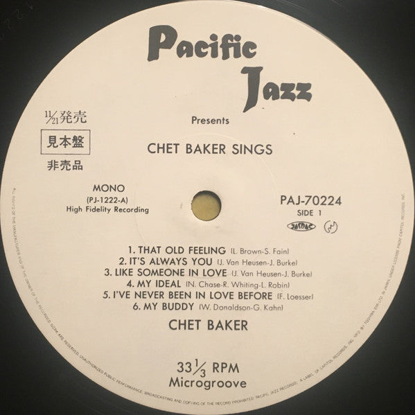 Chet Baker : Chet Baker Sings (LP, Album, Mono, Promo, RE)