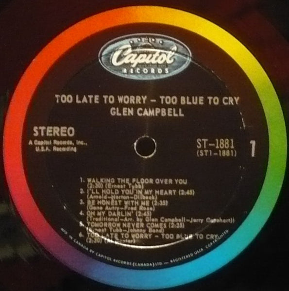 Glen Campbell : Too Late To Worry-Too Blue To Cry (LP, Album)