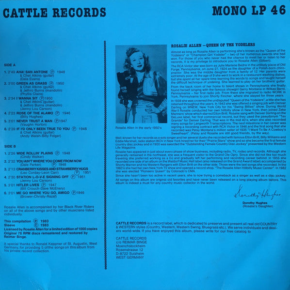Rosalie Allen : The Queen Of The Yodelers (LP, Comp, Mono, RM)