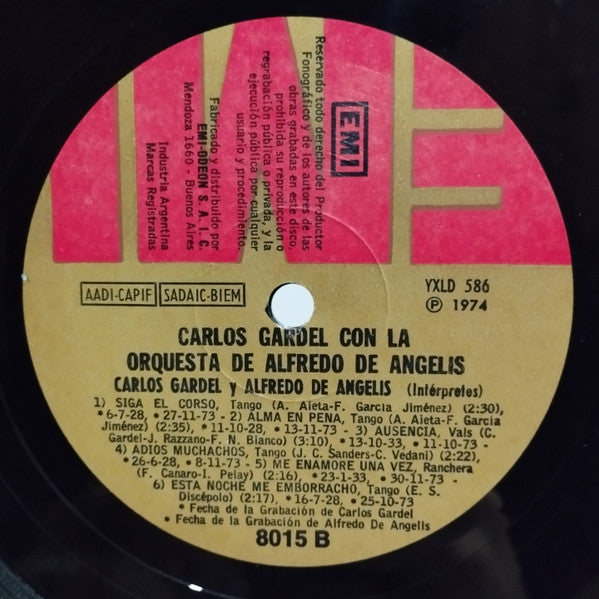 Carlos Gardel Con La  Orquesta De Alfredo De Angelis* : Carlos Gardel Con La Orquesta De Alfredo De Angelis (LP, Comp, Gat)