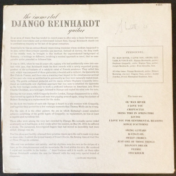 Django Reinhardt : The Immortal Django Reinhardt Guitar (LP, Comp, Mono, Promo)