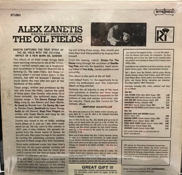 Alex Zanetis : Writes And Sings The Stories Of The Oil Fields (LP, Album)