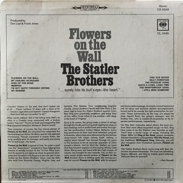 The Statler Brothers : Flowers On The Wall (LP, Album, RE, Ter)