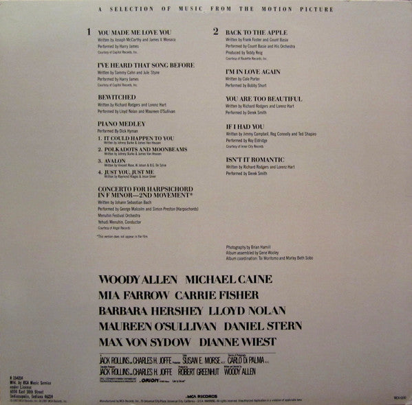 Various : Hannah And Her Sisters (A Selection Of Music From The Motion Picture) (LP, Album, Club)