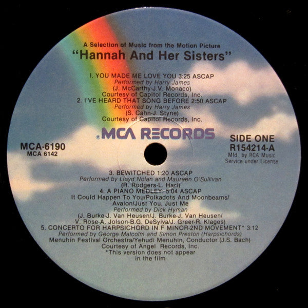 Various : Hannah And Her Sisters (A Selection Of Music From The Motion Picture) (LP, Album, Club)