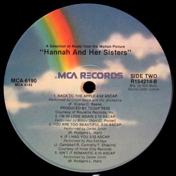 Various : Hannah And Her Sisters (A Selection Of Music From The Motion Picture) (LP, Album, Club)