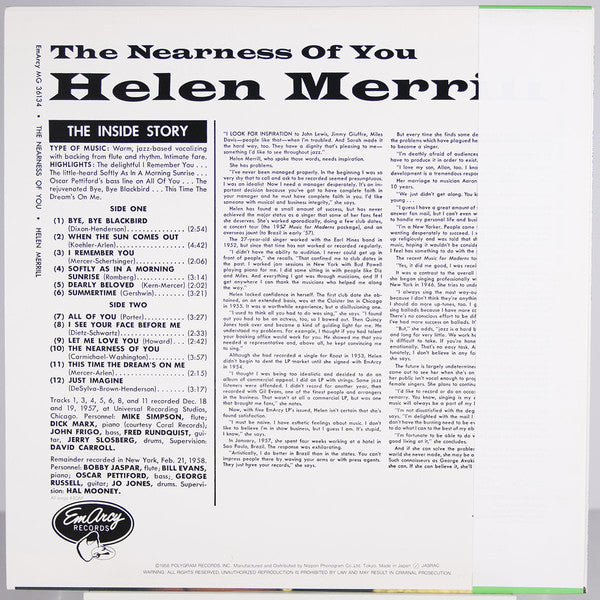 Helen Merrill : The Nearness Of You (LP, Album, Mono, RE)