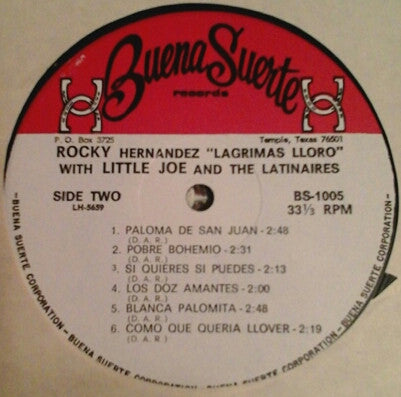 Rocky Hernandez With Little Joe And The Latinaires* : Lagrimas Lloro (LP, Album)