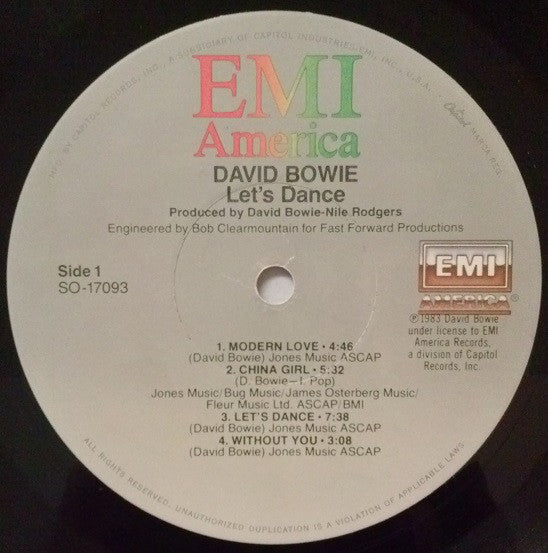 David Bowie : Let's Dance (LP, Album, Jac)