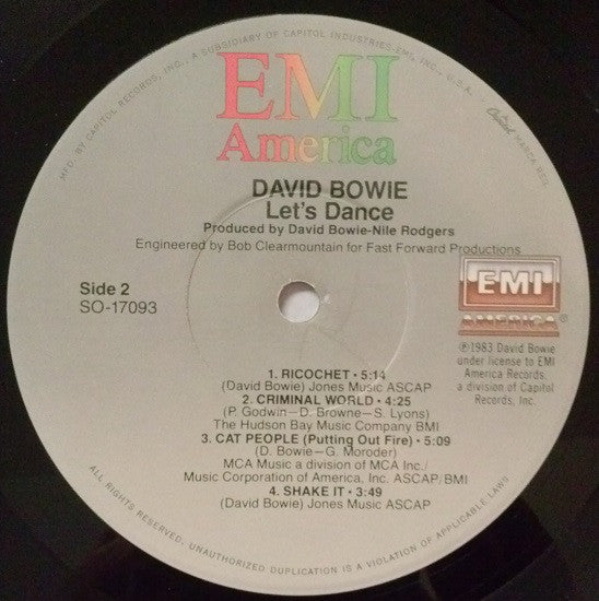 David Bowie : Let's Dance (LP, Album, Jac)
