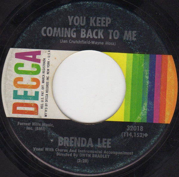 Brenda Lee : Coming On Strong / You Keep Coming Back To Me (7", Single, Pin)