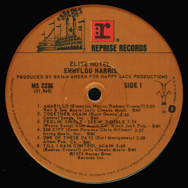 Emmylou Harris : Elite Hotel (LP, Album, RP, Win)