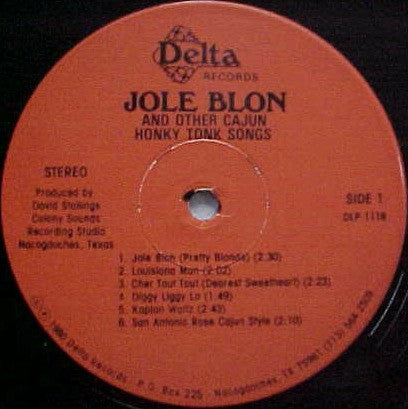 Allen Fontenot And His Country Cajuns* : Jole Blon And Other Cajun Honky Tonk Songs (LP, Album)