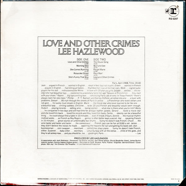 Lee Hazlewood : Love And Other Crimes (LP, Album)