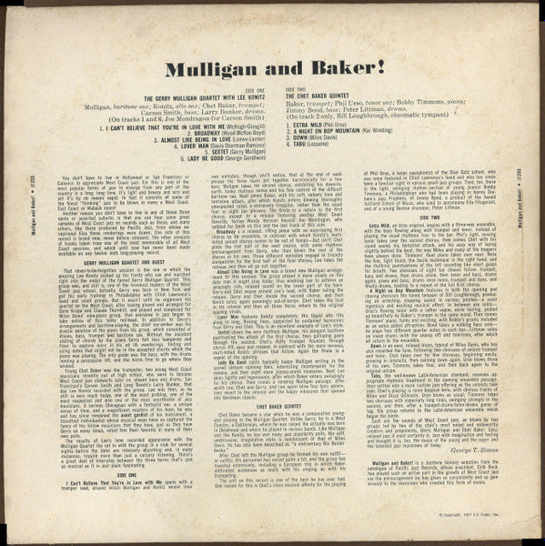 Gerry Mulligan Quartet With Lee Konitz, Chet Baker Quintet* : Mulligan And Baker! (LP, Album, Comp, Ind)