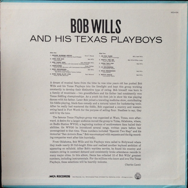 Bob Wills & His Texas Playboys : Bob Wills And His Texas Playboys (LP, Album, RE)