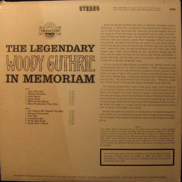 Woody Guthrie : In Memoriam (LP, Comp)